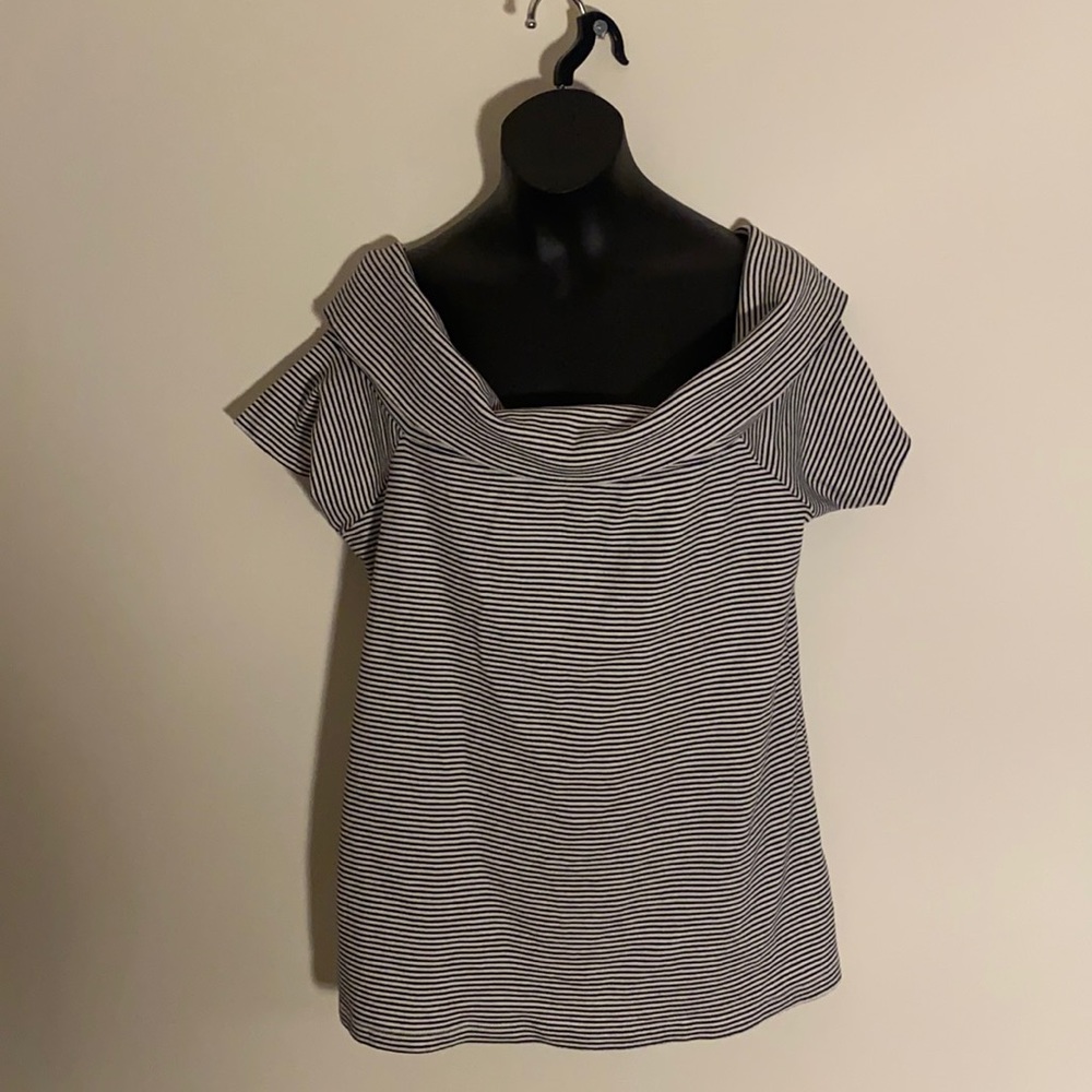 • J.Crew Off The Shoulder Striped Top White Black Navy